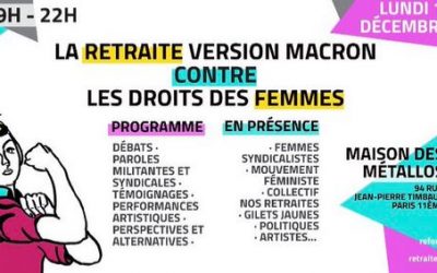 Meeting féministe contre la réforme des retraites : lundi 16 décembre à 19h à la maison des metallos