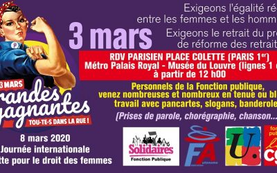 3 mars midi rassemblement unitaire Fonction Publique Place Colette